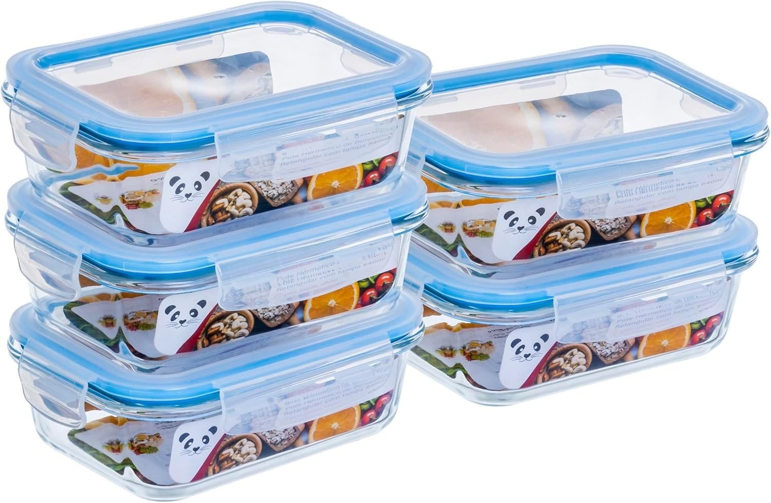 Gato Panda Kit 5 Potes de Vidro Herméticos